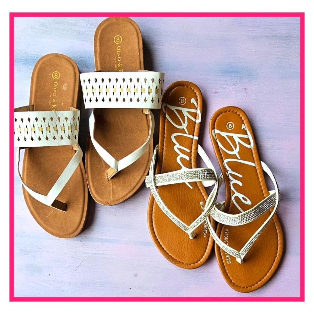 2 Pair! Women's White Sandals - Sz 8 - New!